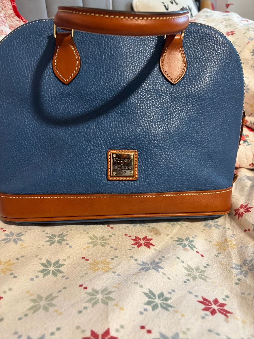 Dooney & Bourke Blue and Tan Pebble Leather Dome Satchel